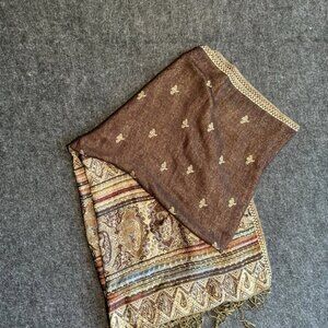 Women's Brown Gold Striped Scarf Fringed Ends Multicolor Collection 18